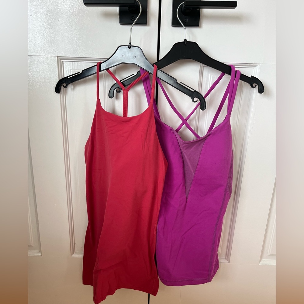 2 Lululemon Women's Pink and Purple Tank Tops